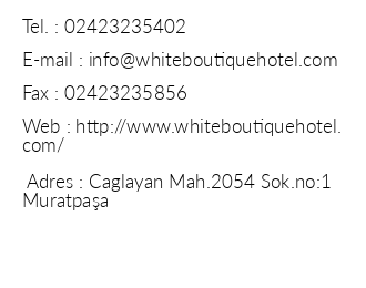 White Boutique Hotel iletiim bilgileri